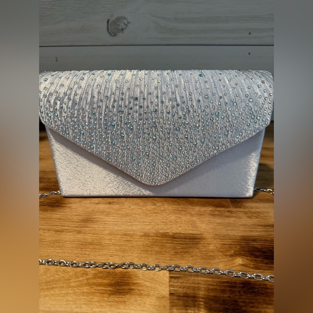 Rectangle Silver Iridescent Cocktail Clutch - Picture 4 of 10